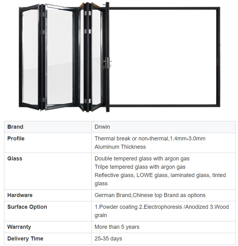 Custom European Style Villa Modern Design Patio Aluminum Tempered Glass Folding Doors