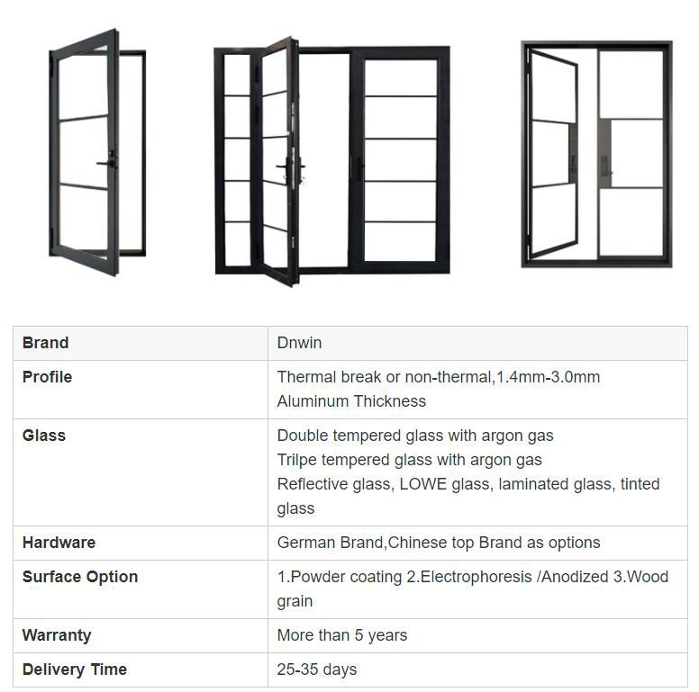 Factory Made Villa Balcony Aluminium Inswing Casement Patio Door