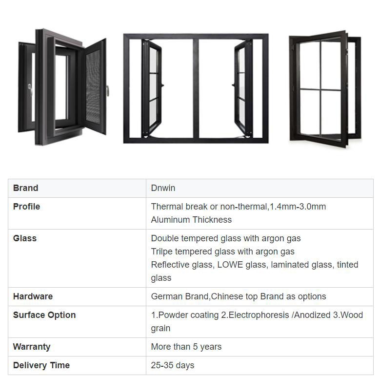 High Quality Building Aluminium Soundproof Tempered Glass Casement Window