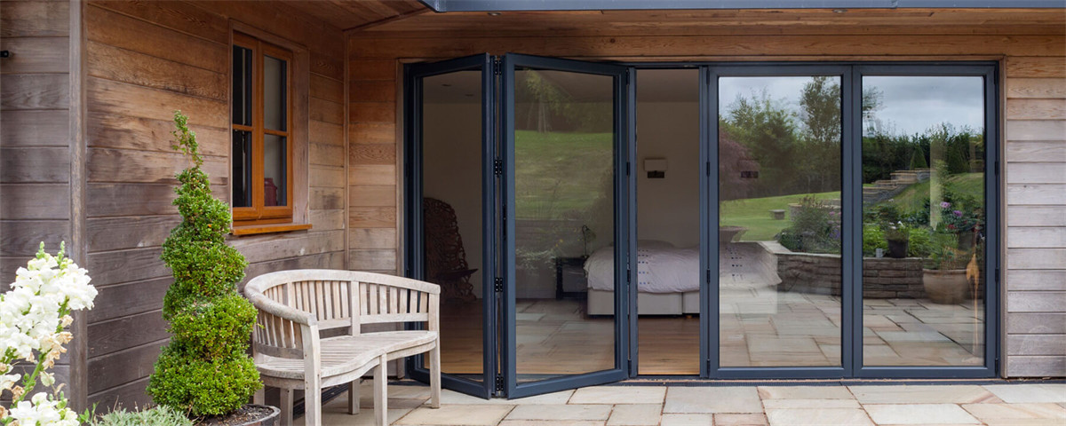 Modern design living room aluminium tempered glass heat insulation big folding door for houses