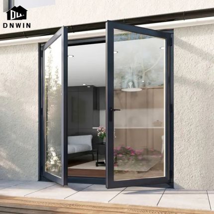 Custom Building Aluminium Tempered Glass Casement Door For Exterior Security Entrance