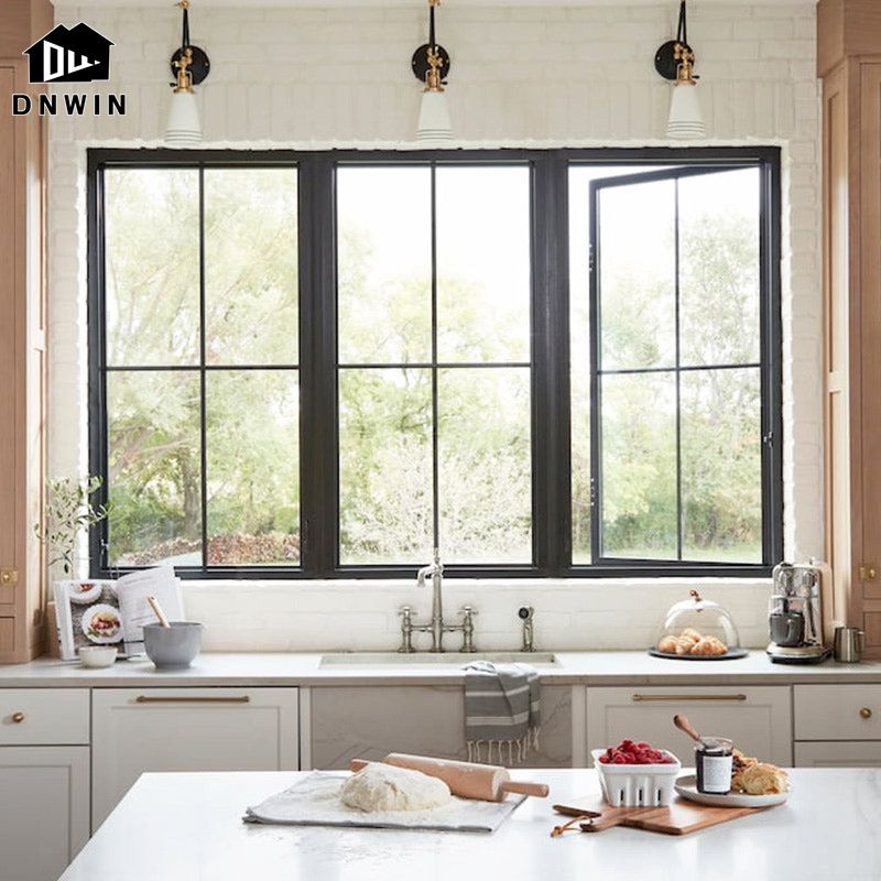 Apartment and Hotel Modern Style Aluminium Narrow Frame Tempered Glass Casement Window